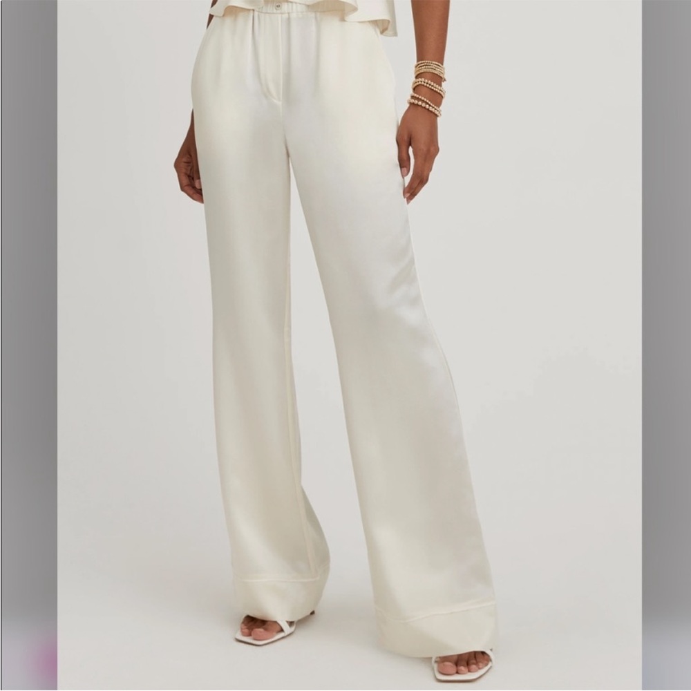 Something Navy Cream Wide Leg Silk Pants
